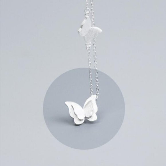 NEW 925 Sterling Silver Double Butterfly Necklace - Picture 4 of 6
